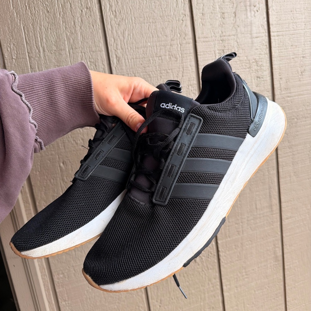 adidas Men’s Black and White Athletic Sneakers with Gum Outsole